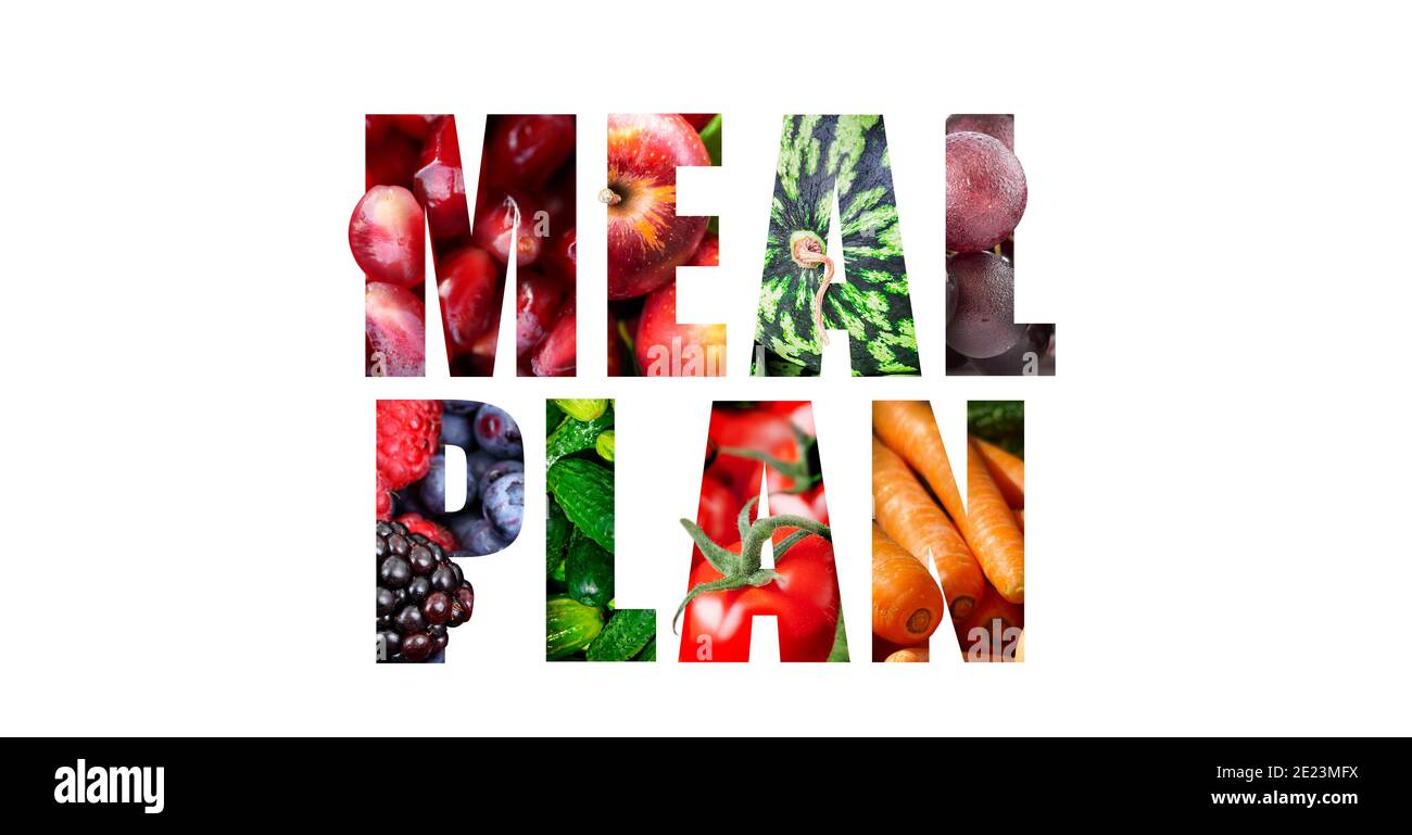 'meal plan' written with fruits. Stock Photo