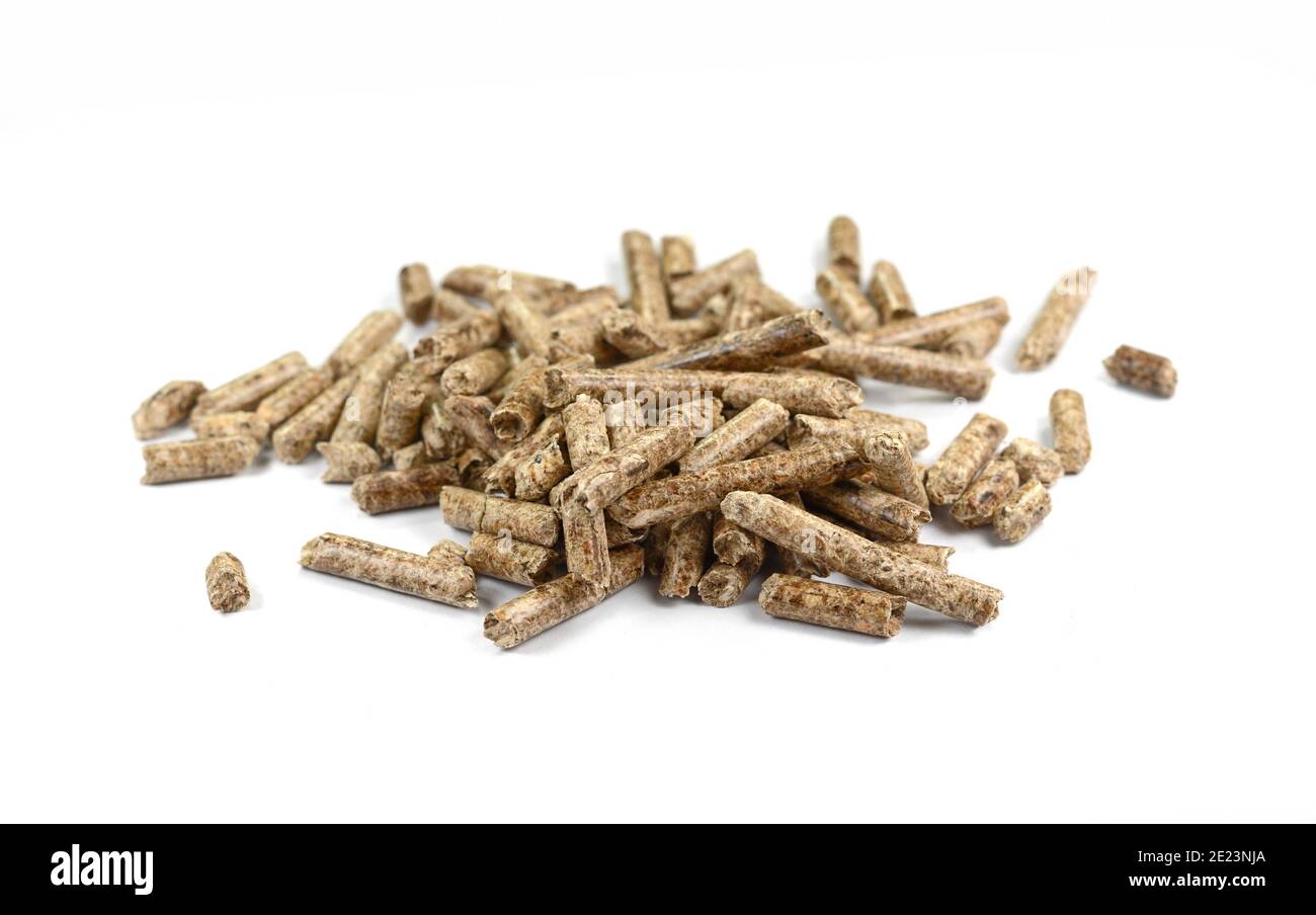 Close up on a pile of compressed wood pellets for use as an eco