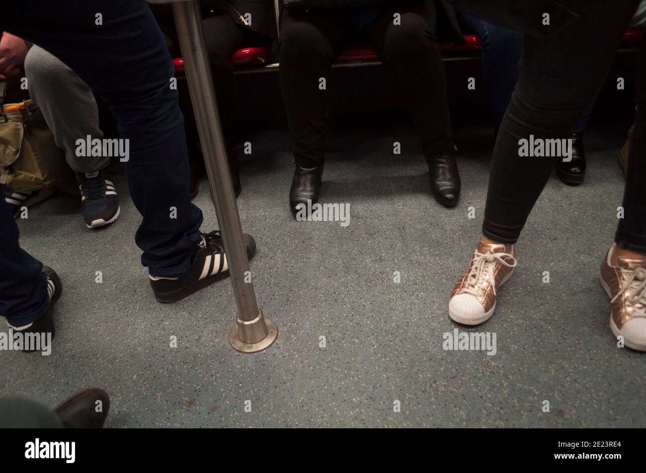 People shoes in the subway. Lisbon, Portugal Stock Photo