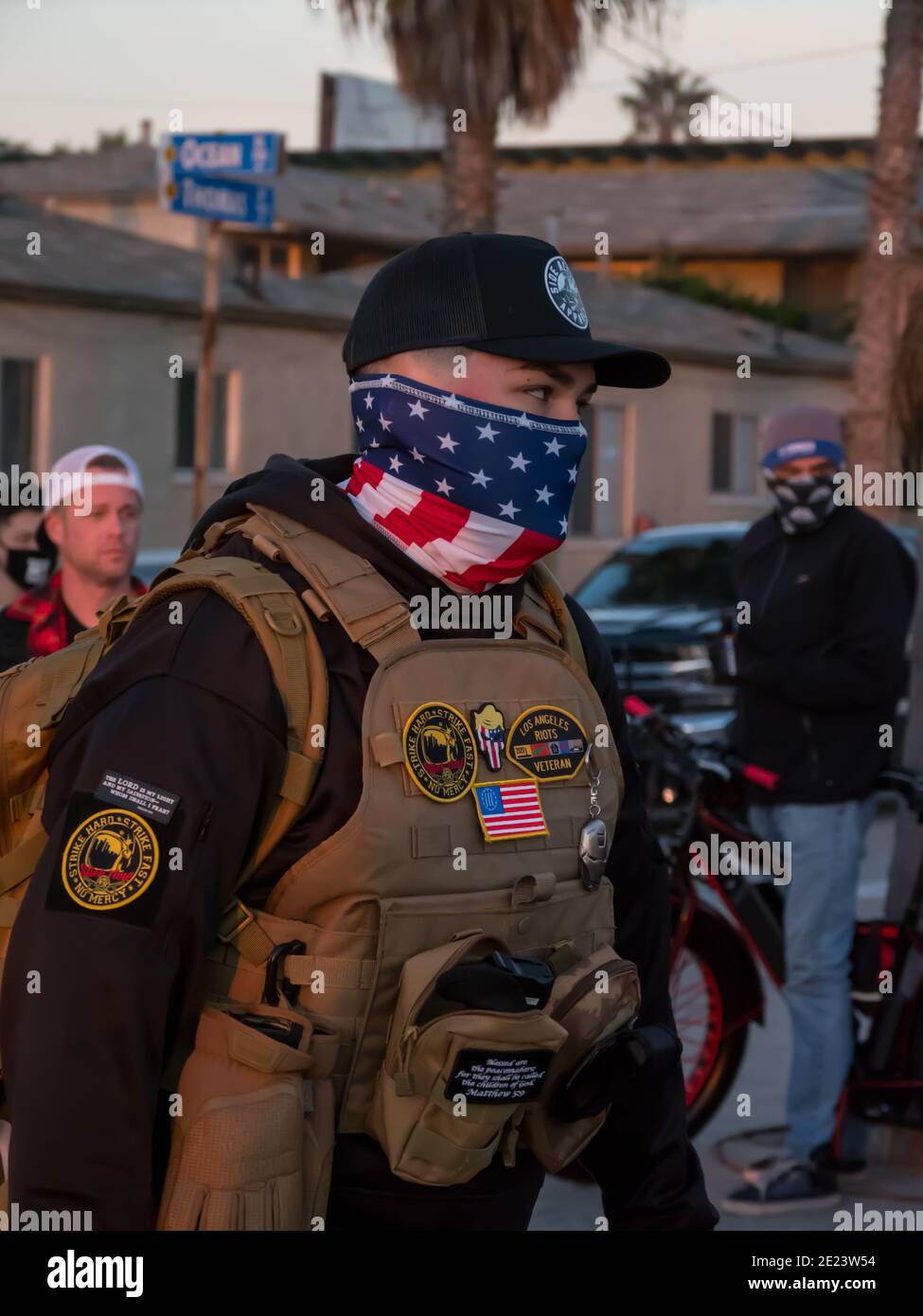 January 9, 2021 pro Trump rally riot Patriot March in Pacific Beach, San Diego, California Stock Photo