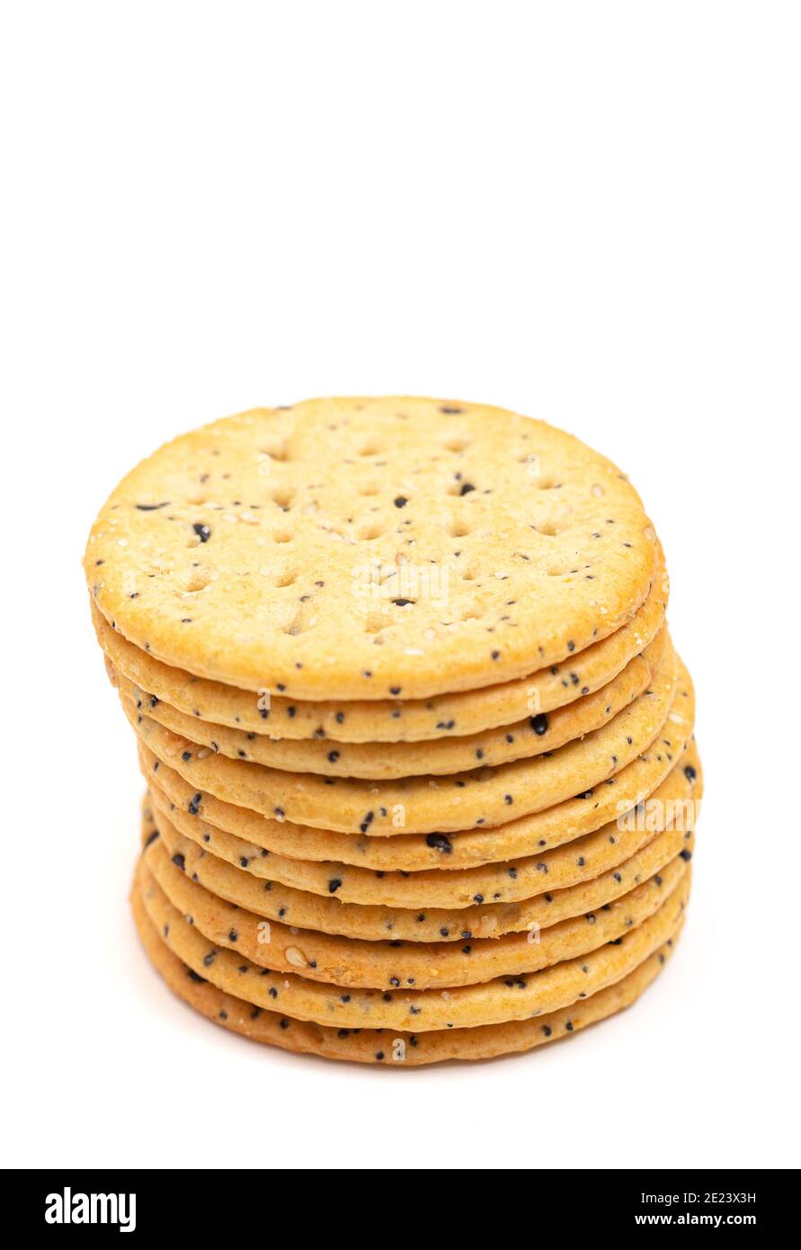 Sesame and Poppy Seed Crackers Isolated on a White Background Stock
