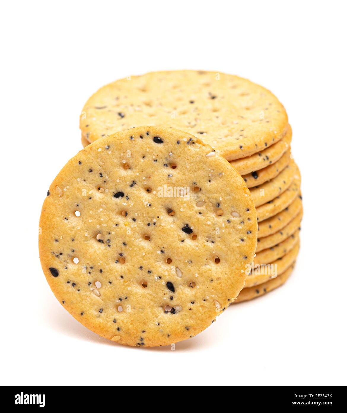 Sesame and Poppy Seed Crackers Isolated on a White Background Stock