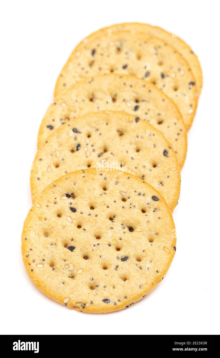 Sesame and Poppy Seed Crackers Isolated on a White Background Stock