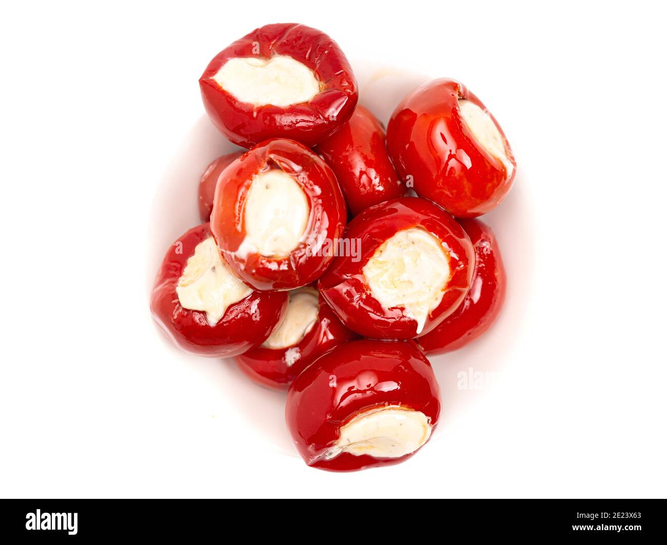 Gourmet Stuffed Cherry Peppers Isolated on a White Background Stock Photo