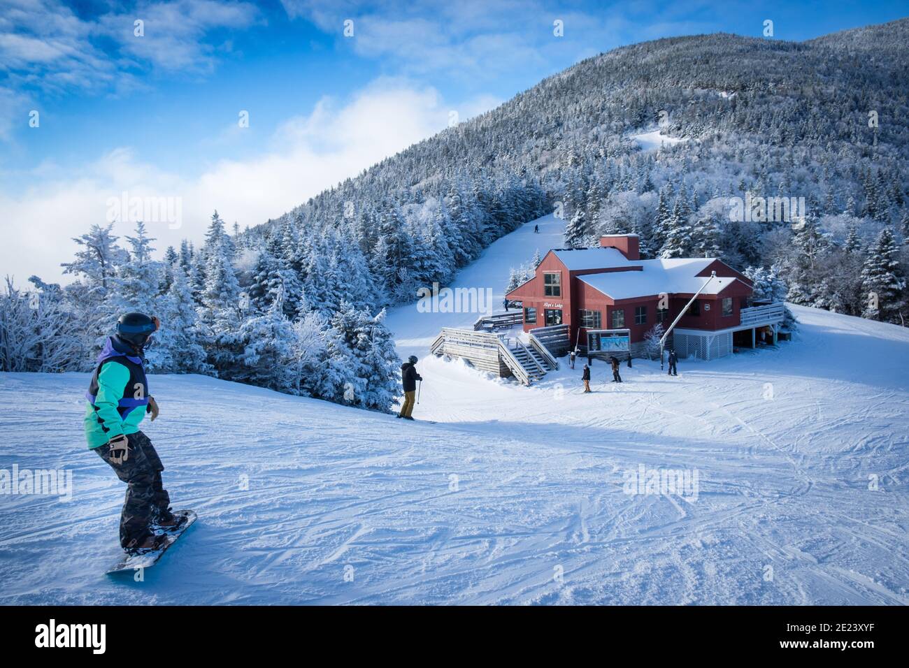 Alpine skiing at Sugarbush Ski Resort, Warren, VT, USA. Sugarbush South, Lincoln Peak. Stock Photo