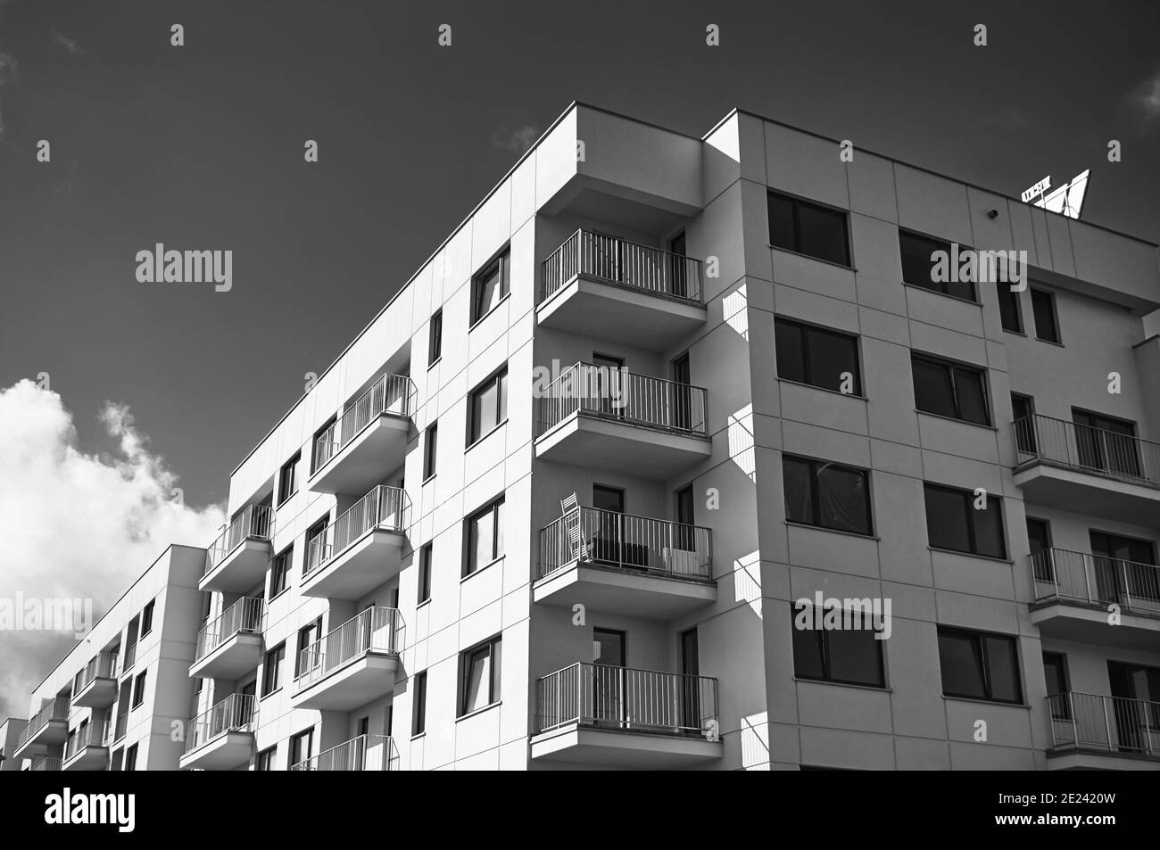 POZNAN, POLAND - Oct 08, 2017: Top of a new build modern apartment building Stock Photo