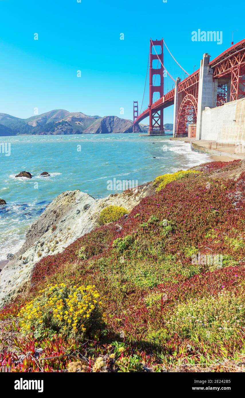 View of Golden Gate Bridge from Bakery beach, San Francisco, California, USA Stock Photo