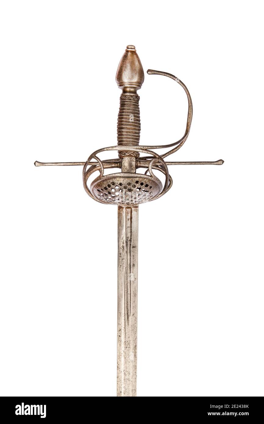 French battle sword (rapier) from the times of Queen Margot and the French Wars of Religion (1562–98). Epee with full hilt. France XVI century. Stock Photo
