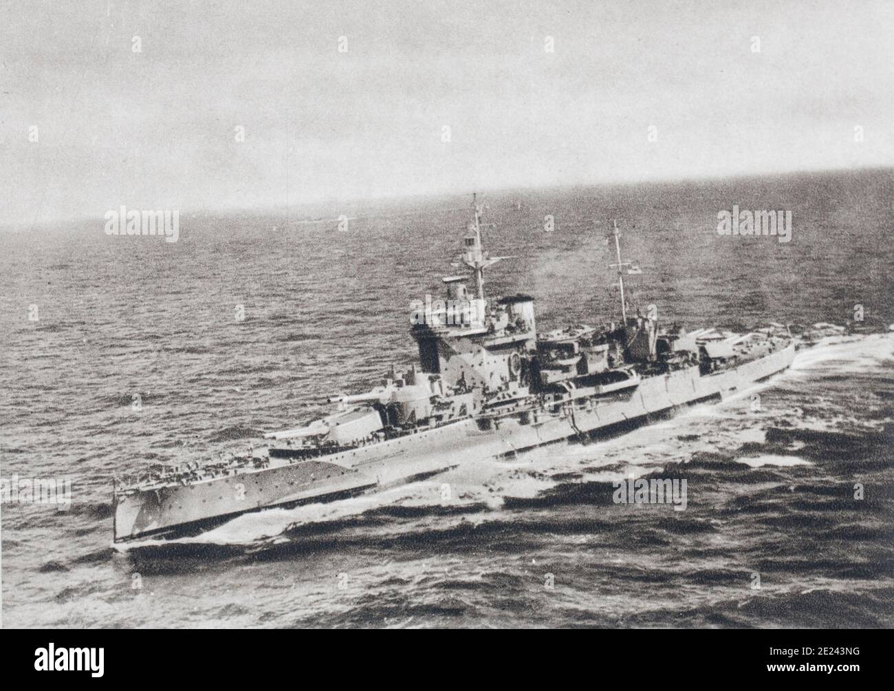 The English battleship 'Warspite' fought the Second Battle of Narvik. WWII period. Stock Photo
