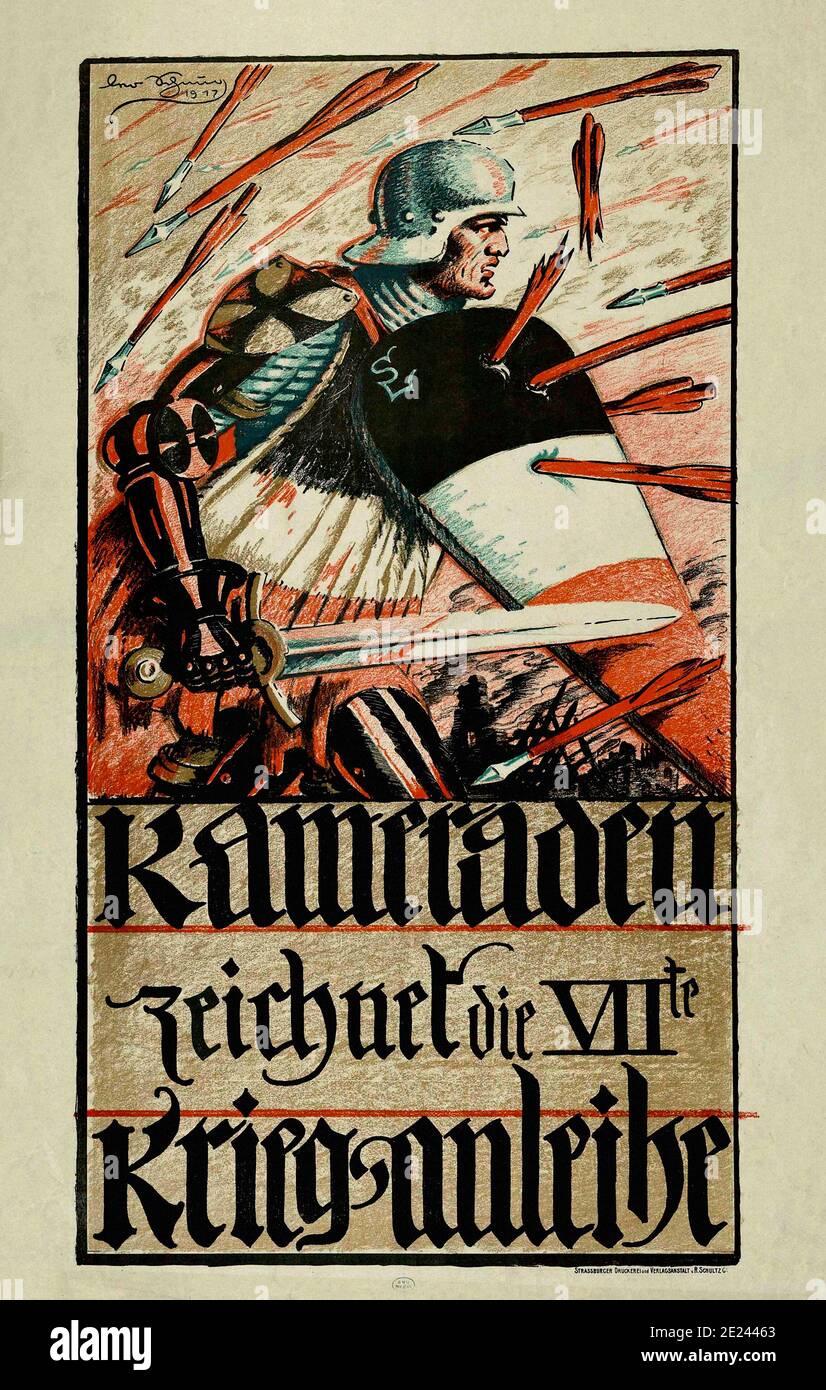 German retro postcard with combat brotherhood from time of the World War I. German Empire. 1917 Stock Photo