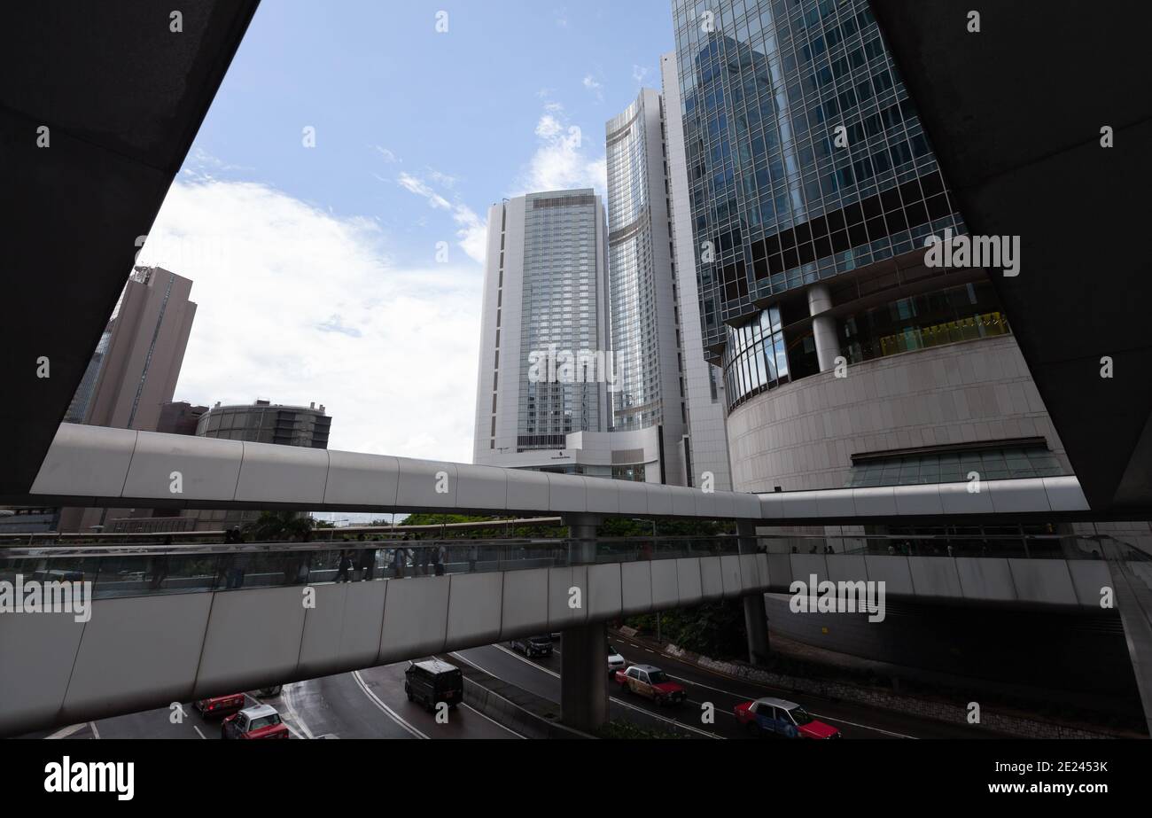 Hong Kong - July 15, 2017: Hong Kong city, street view with modern skyscrapers Stock Photo