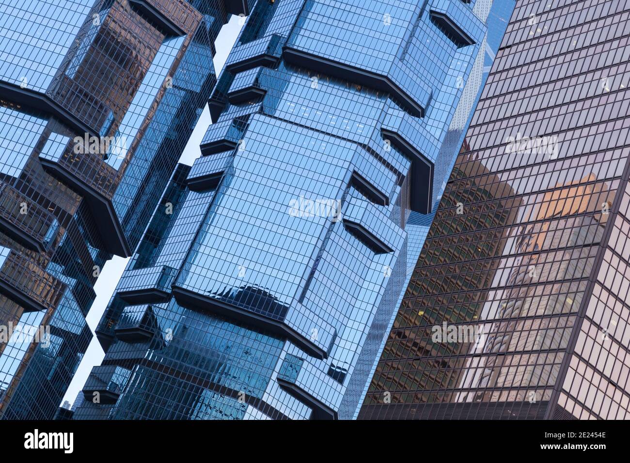 Hong Kong - July 11, 2017: Modern architecture abstract background, facade fragment of Lippo Centre towers previously known as the Bond Centre is a tw Stock Photo