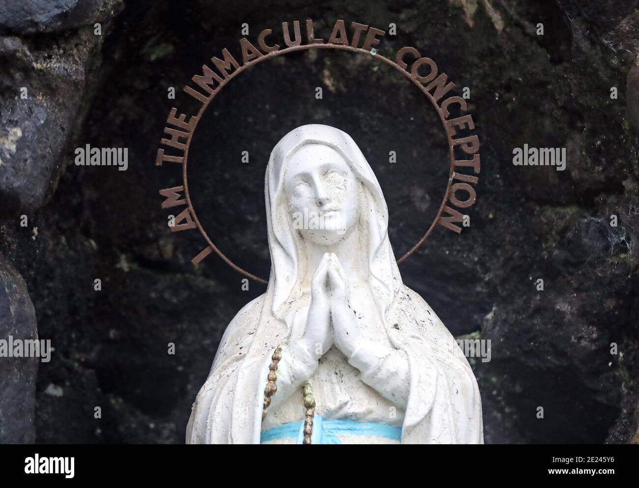 A statue of Mary in a grotto at the Sean Ross Abbey in Roscrea, Tipperary, which was mother and