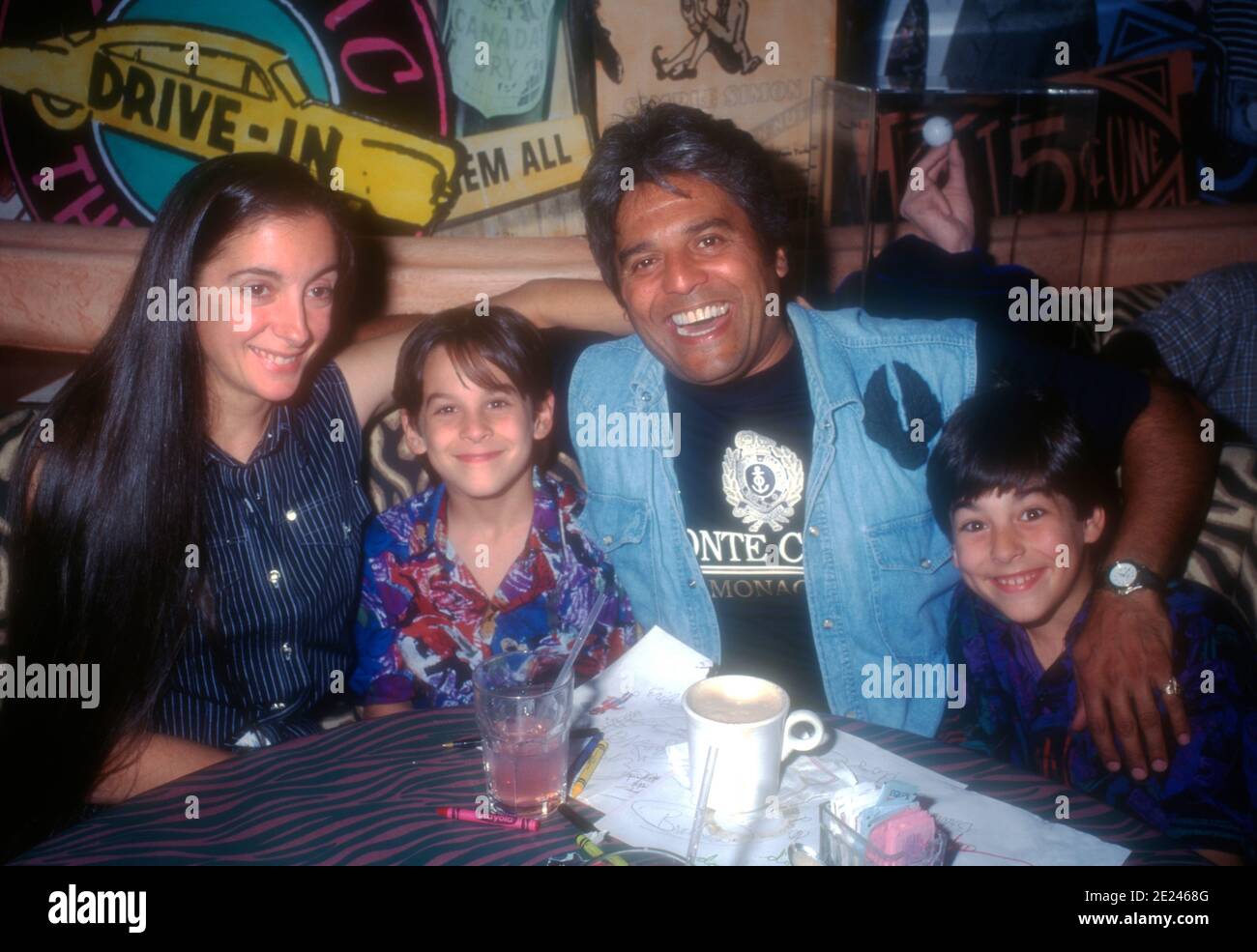 Beverly Hills, California, USA 1st May 1996 Actor Erik Estrada, wife Nanete Mirkovic and sons Anthony Eric Estrada and Brandon Michael-Paul Estrada attend Malibu Shores Event at Planet Hollywood Beverly Hills on May 1, 1996 in Beverly Hills, California, USA. Photo by Barry King/Alamy Stock Photo Stock Photo