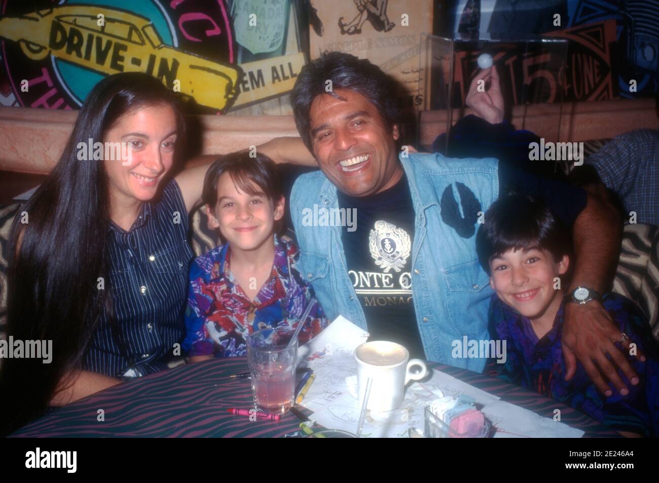 Beverly Hills, California, USA 1st May 1996 Actor Erik Estrada, wife Nanete Mirkovic and sons Anthony Eric Estrada and Brandon Michael-Paul Estrada attend Malibu Shores Event at Planet Hollywood Beverly Hills on May 1, 1996 in Beverly Hills, California, USA. Photo by Barry King/Alamy Stock Photo Stock Photo