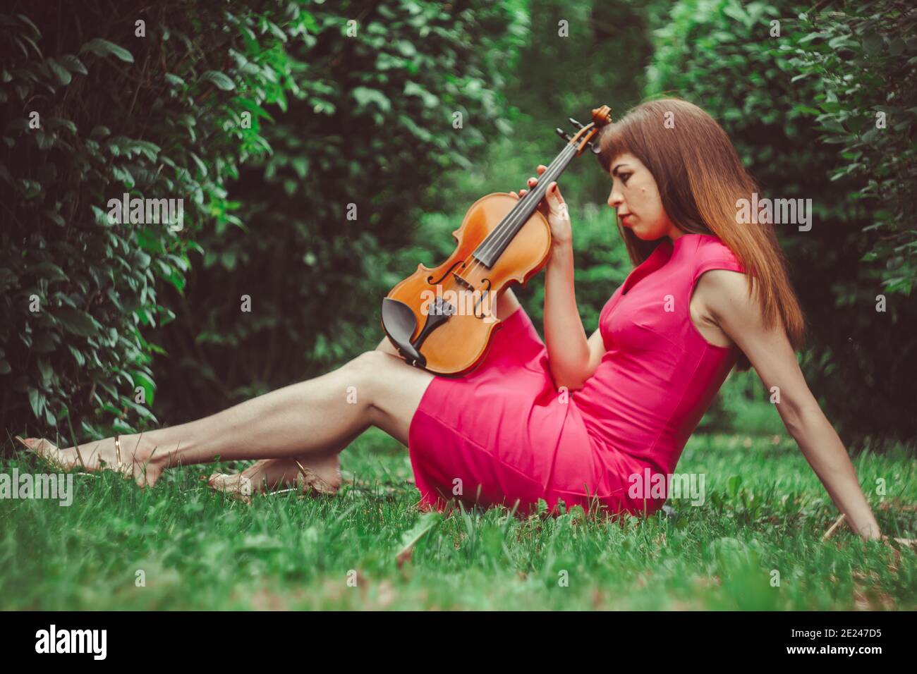 Girl violin in field hi-res stock photography and images - Alamy