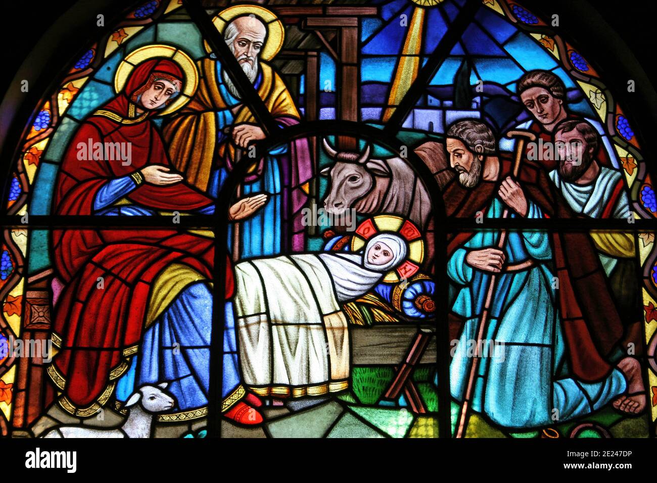 Nativity Stained Glass Window Stock Photo