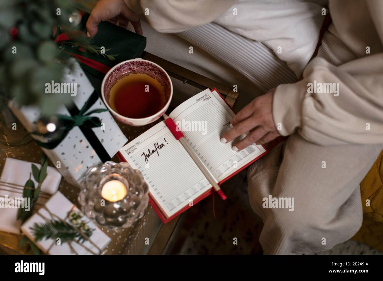 Womans hands holding diary Stock Photo