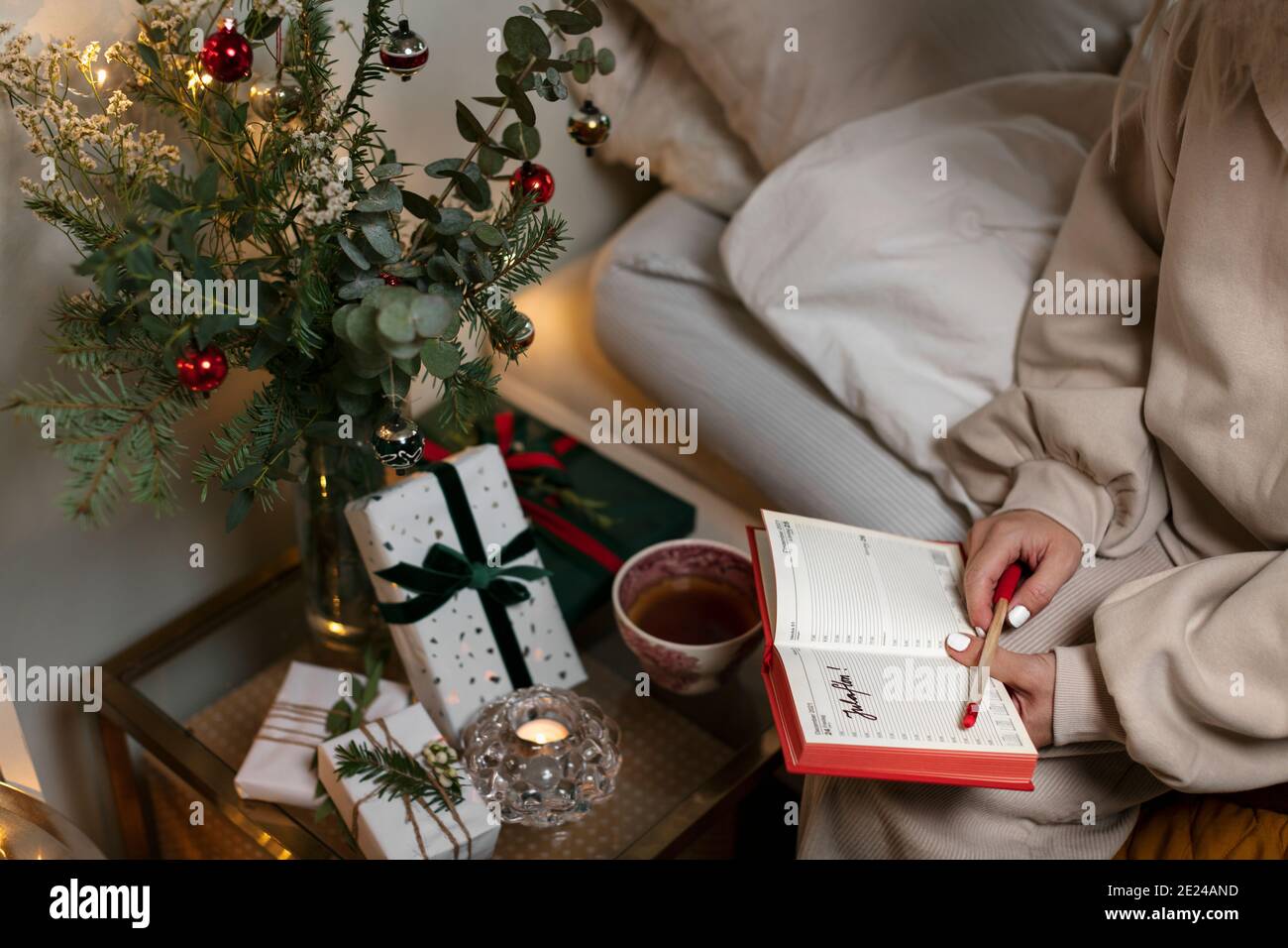 Womans hands holding diary Stock Photo