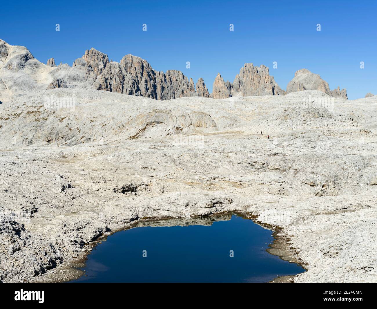 View towards  Focobon peaks.   The alpine plateau Altipiano delle Pale di San Martino in the Pala group in the dolomites of the Trentino. The Pala gro Stock Photo