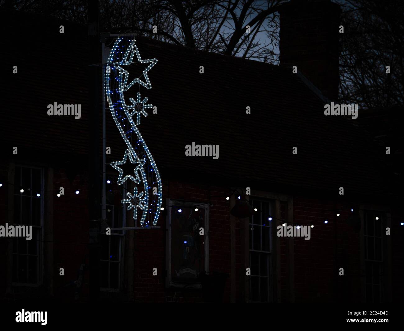 Christmas lights in Market Place by the Lopes Arms, Westbury, Wiltshire