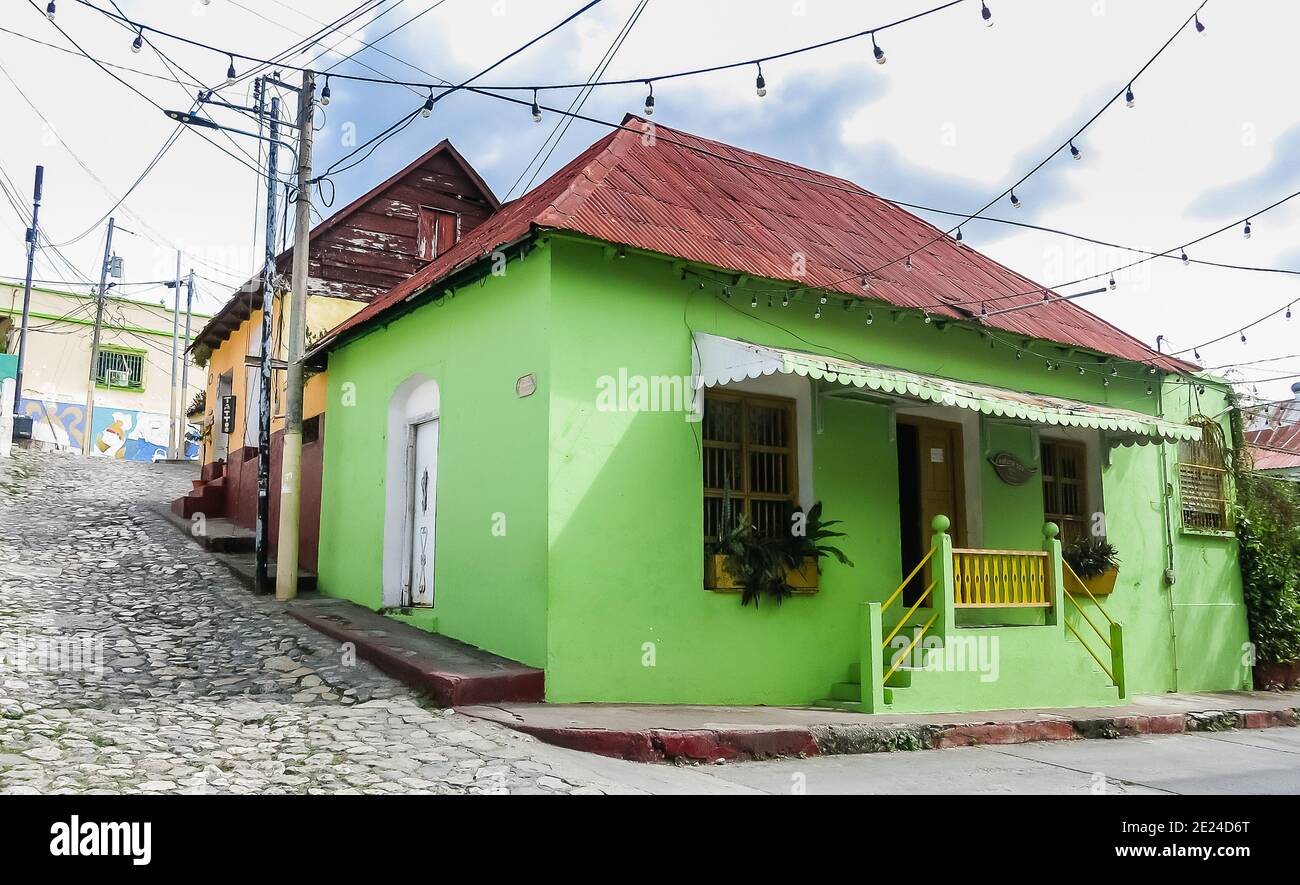 The old part of the city in colonial style with narrow cobblestone
