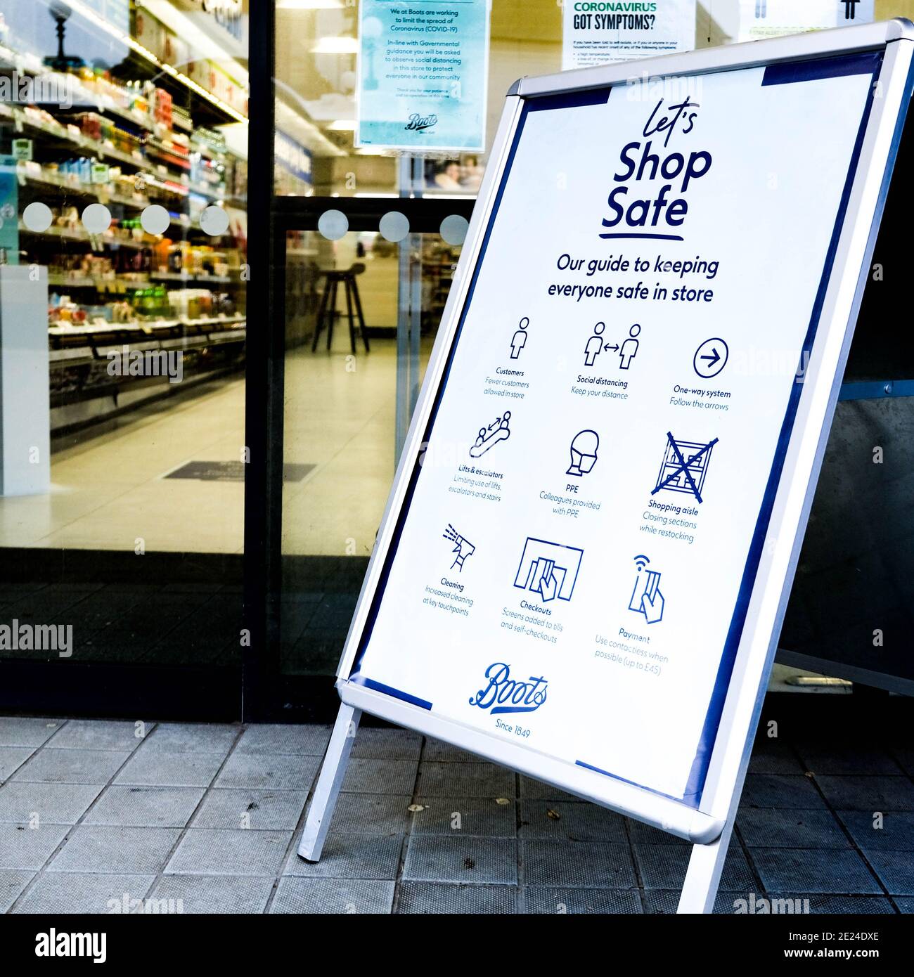 London UK, Public Safety Information Outside A Boots Pharmacy On