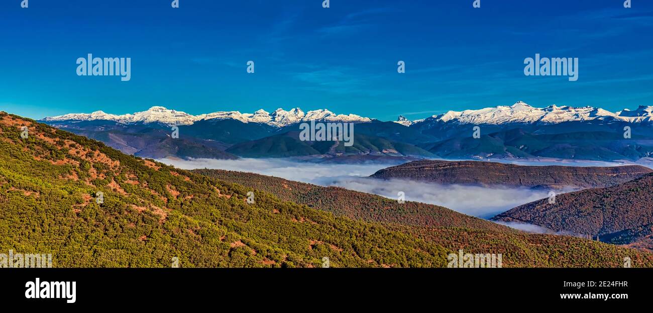The Central Pyrenees Panorama Landscape, Huesca, Aragon, Spain, Europe Stock Photo