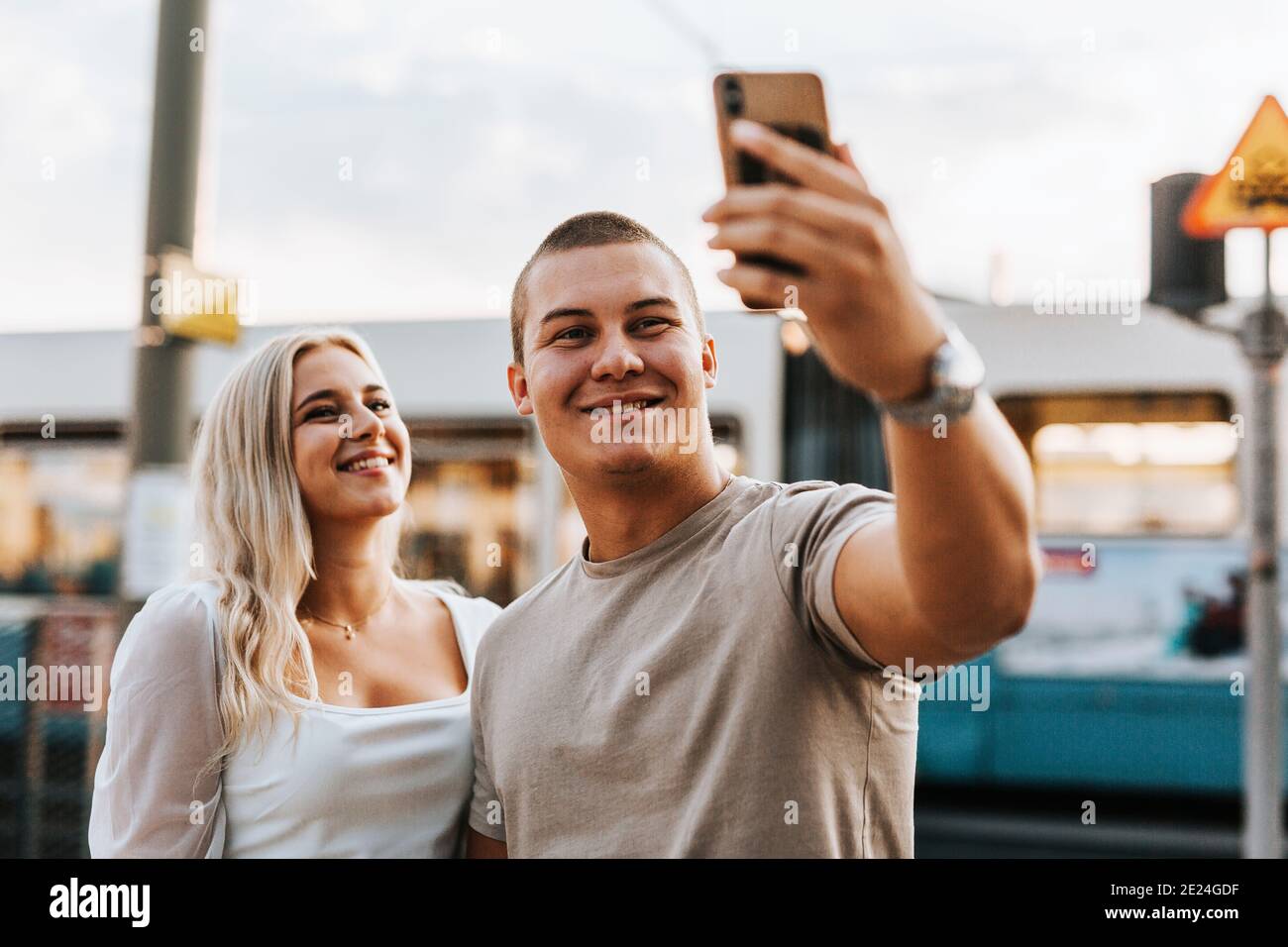 Young friends taking selfie Stock Photo