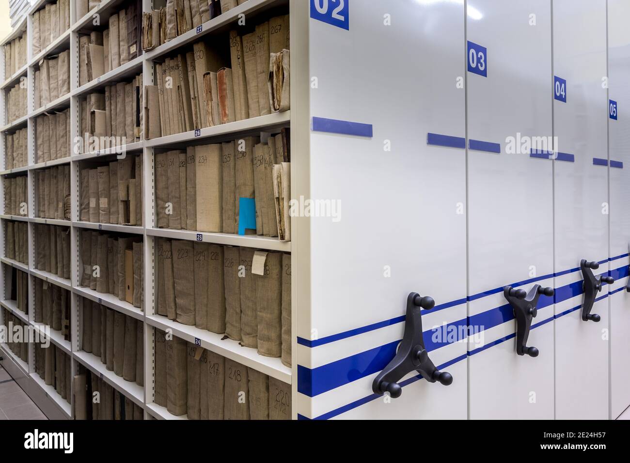 mobile shelves with documents. Archive or office, archive, file