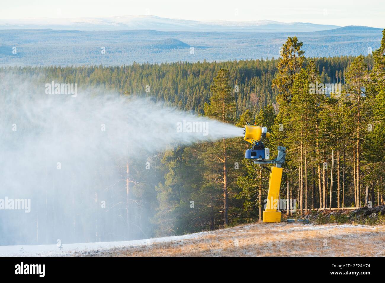 Snow cannon at work Stock Photo Alamy