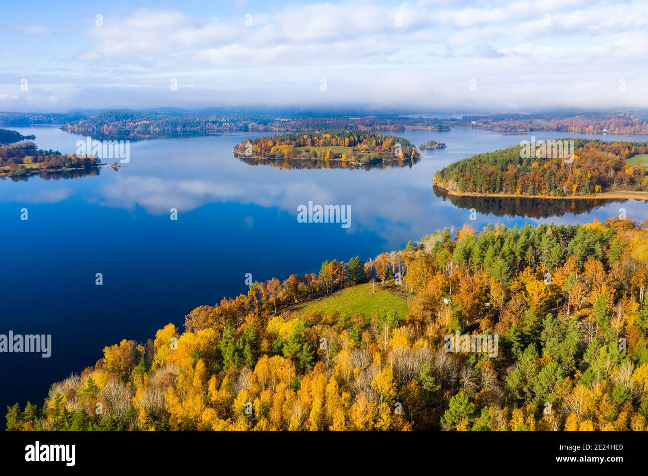 Aerial view of autumn landscape at lake Stock Photo - Alamy
