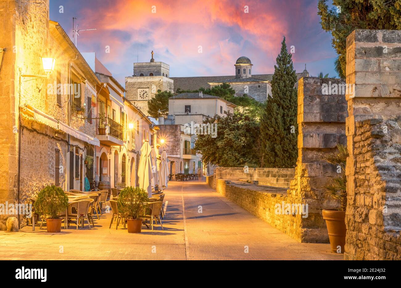 Landscape with Alcudia Old Town in Palma de Mallorca islands, Spain Stock Photo