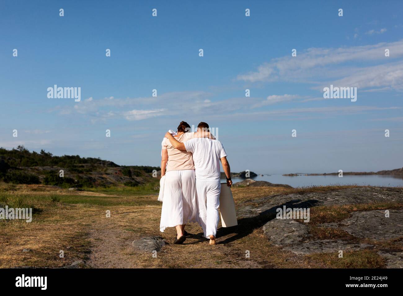 Rear view of couple walking together Stock Photo - Alamy