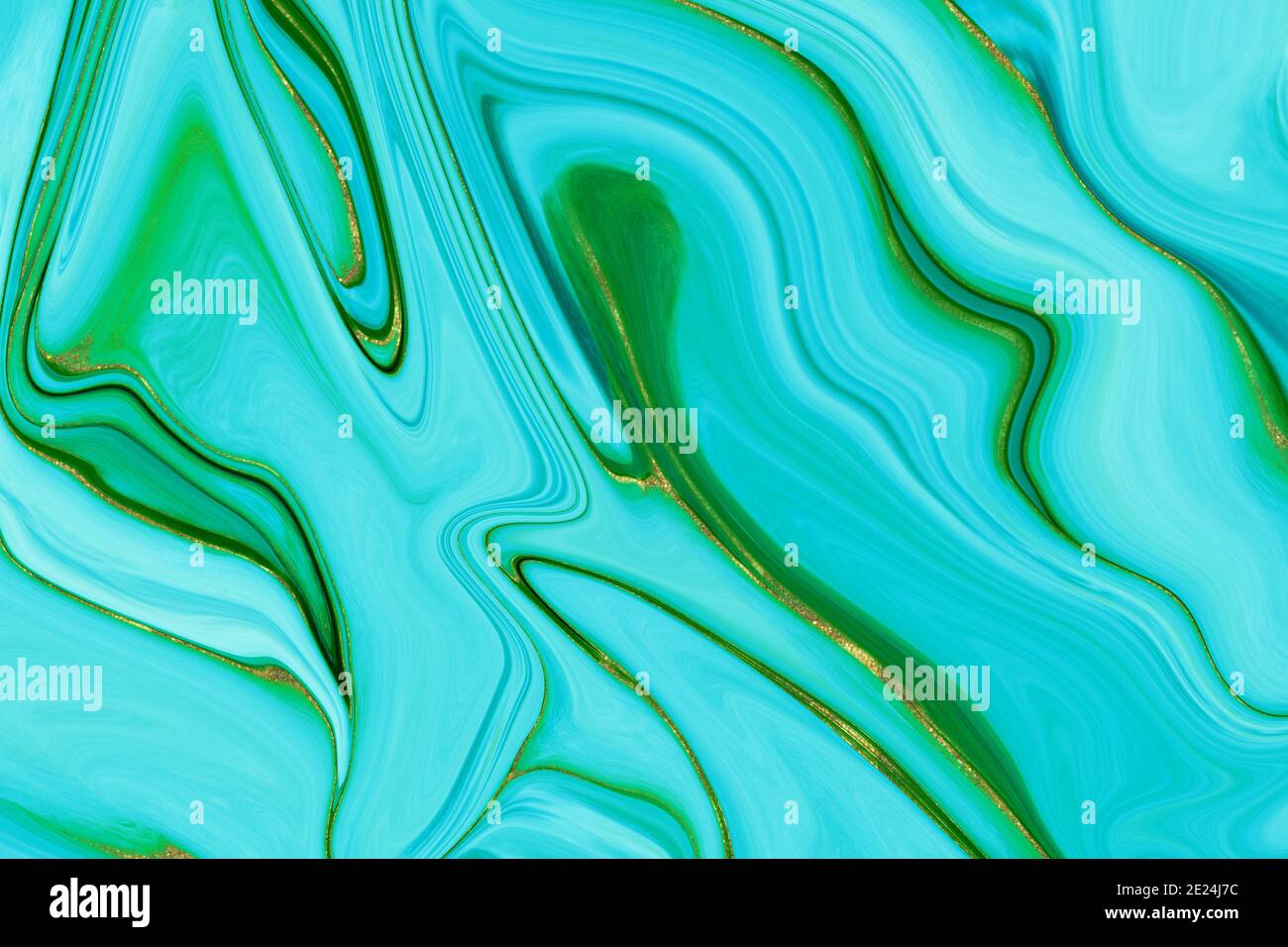 Closeup of light blue and gold abstract oil painting waves perfect