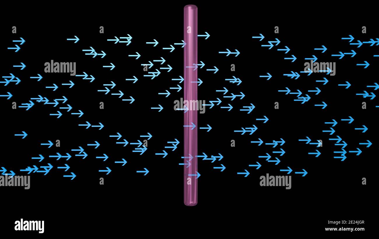 Ultraviolet light rays penetrate surface . Arrows enter transparent object. 3d rendering illustration Stock Photo
