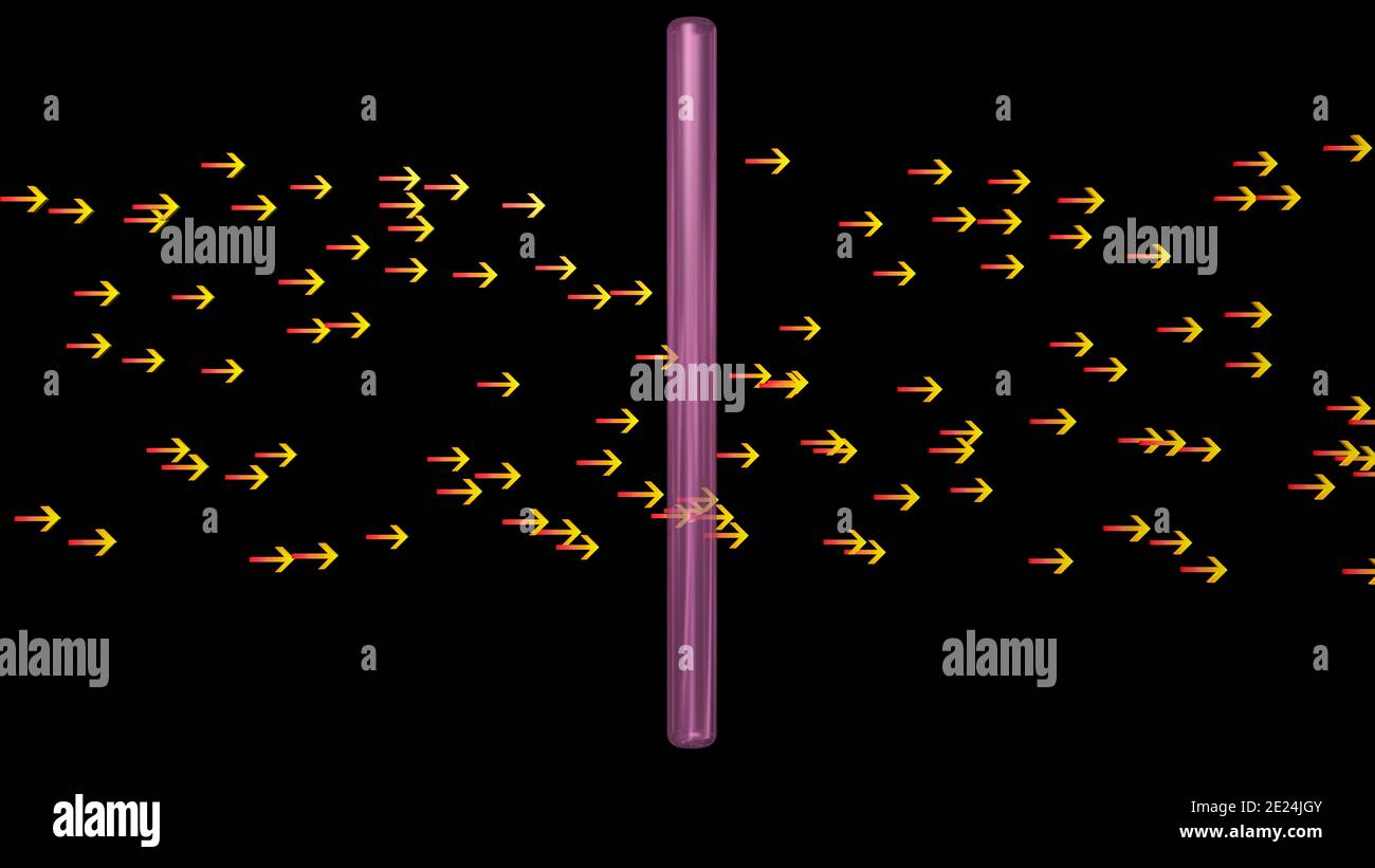 Ultraviolet light rays penetrate surface . Arrows enter transparent object. 3d rendering illustration Stock Photo