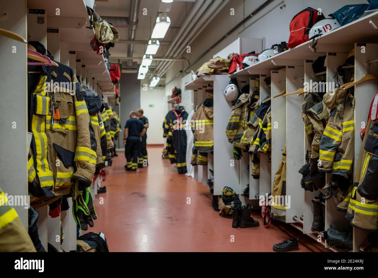 View of firefighters locker Stock Photo - Alamy