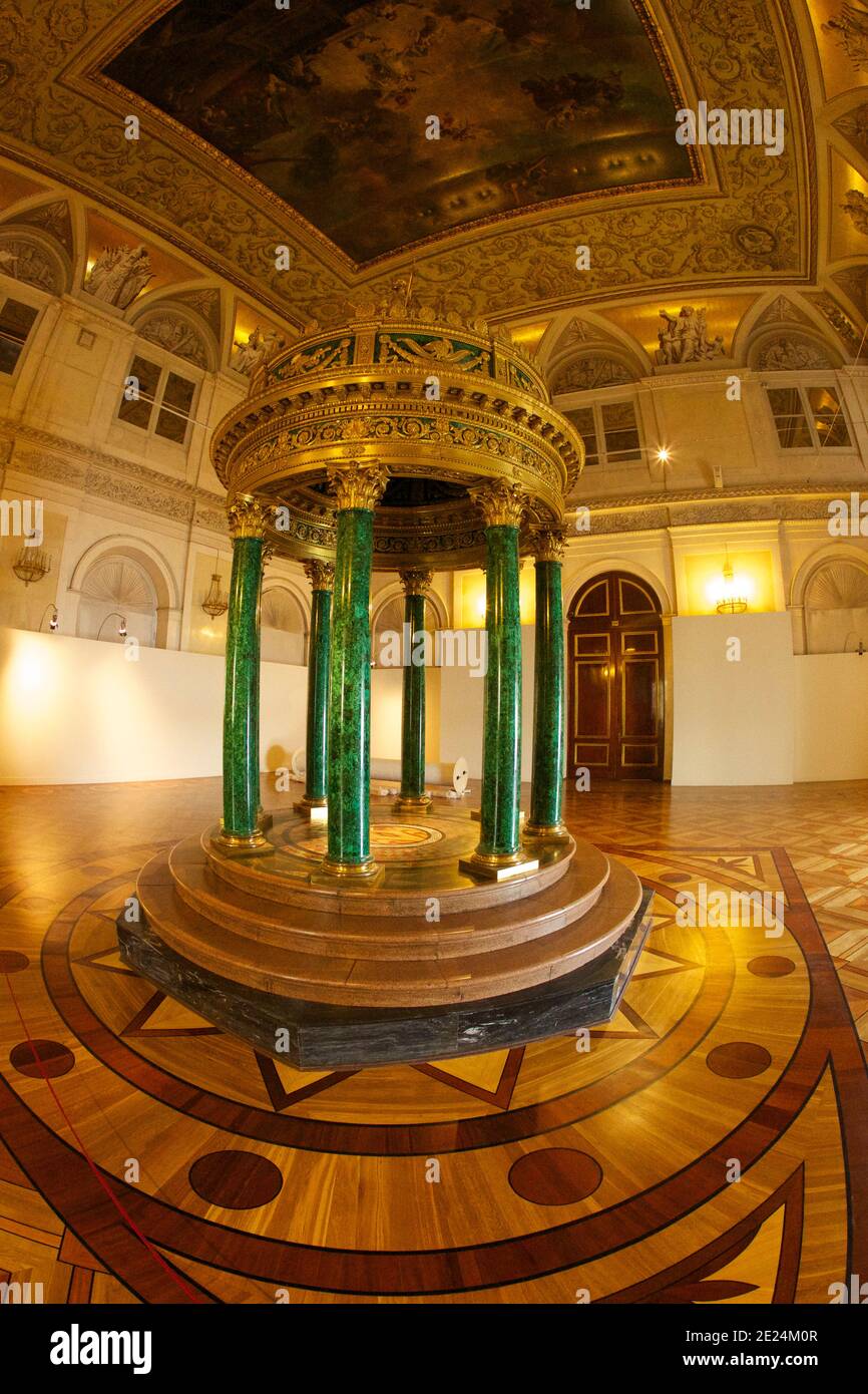 Round pergola with Malachite columns,  State Hermitage Museum, Winter Palace, Saint Petersburg, Russia Stock Photo