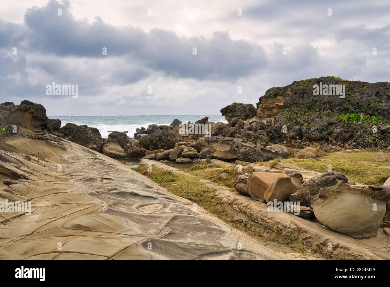 Rocky landscape eroded by sea water at the seaside. Xiaoyeliu has a