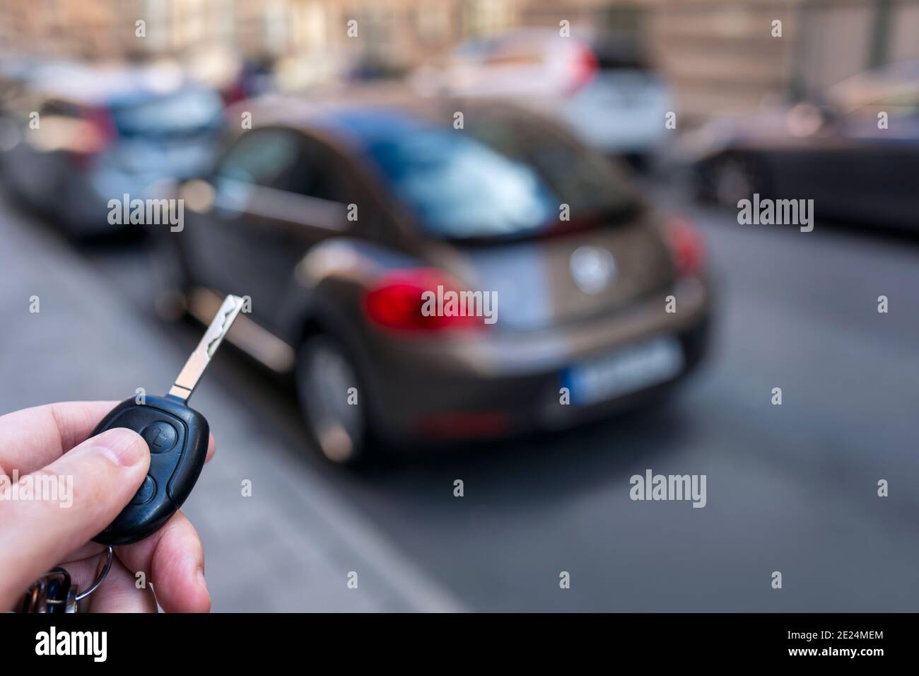 Hand holding car key Stock Photo