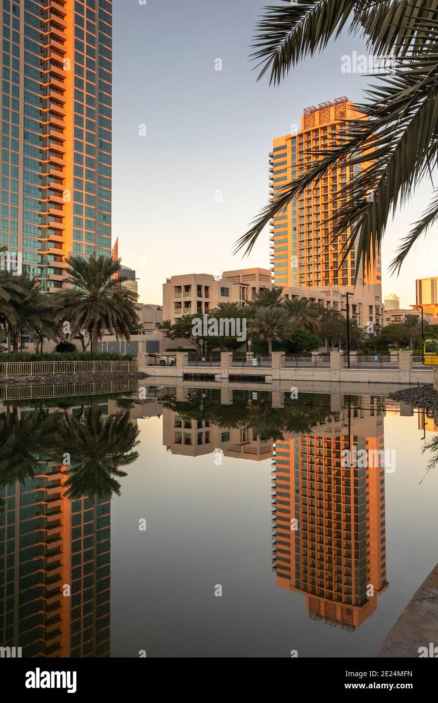 Dubai, United Arab Emirates, 12th January 2021: sunrise at the Greens in Dubai Stock Photo