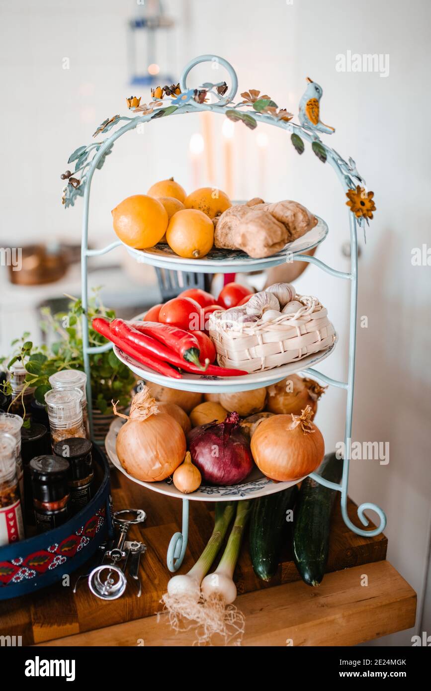 Various vegetables on stand Stock Photo