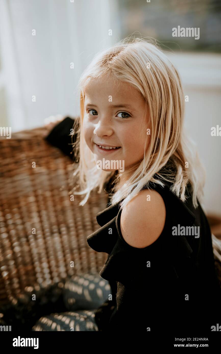 Smiling girl looking at camera Stock Photo