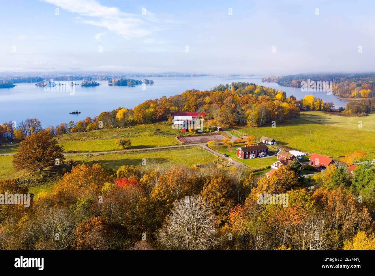 Aerial view of autumn landscape at lake Stock Photo - Alamy