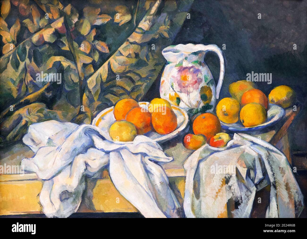 Still Life with a Curtain and Flowered Pitcher,  Paul Cezanne, circa 1895, State Hermitage Museum, Saint Petersburg, Russia Stock Photo
