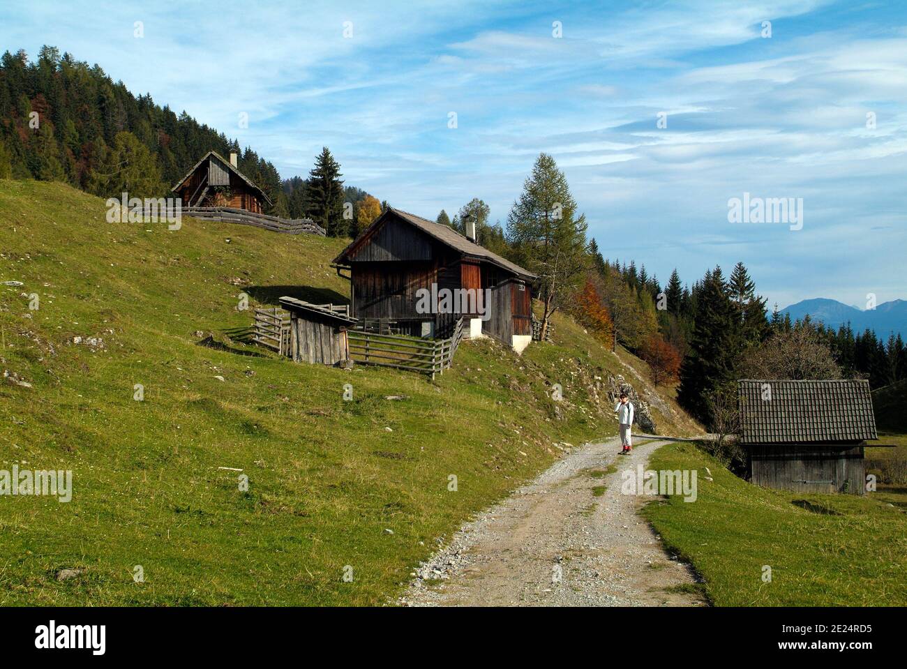 Austria, woman hiking on Waisacher Alm in Carinthia Stock Photo