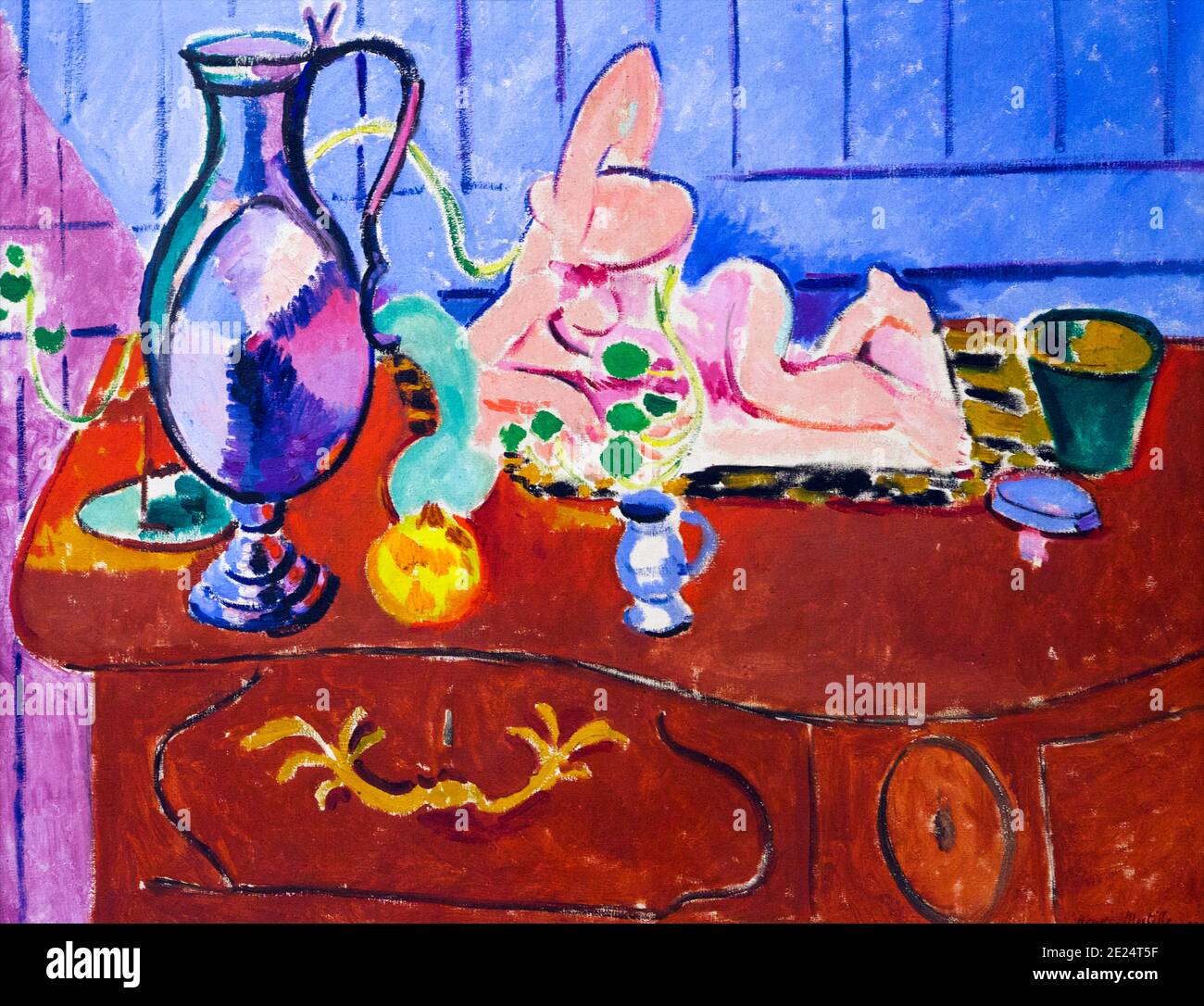 Pink Statuette and Pitcher on a Red Chest of Drawers, Henri Matisse, 1910,  Hermitage Museum, Saint Petersburg, Russia Stock Photo
