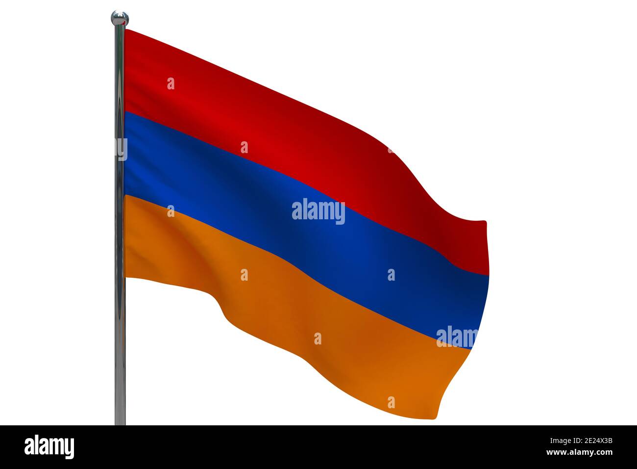 Armenia flag on pole. Metal flagpole. National flag of Armenia 3D ...