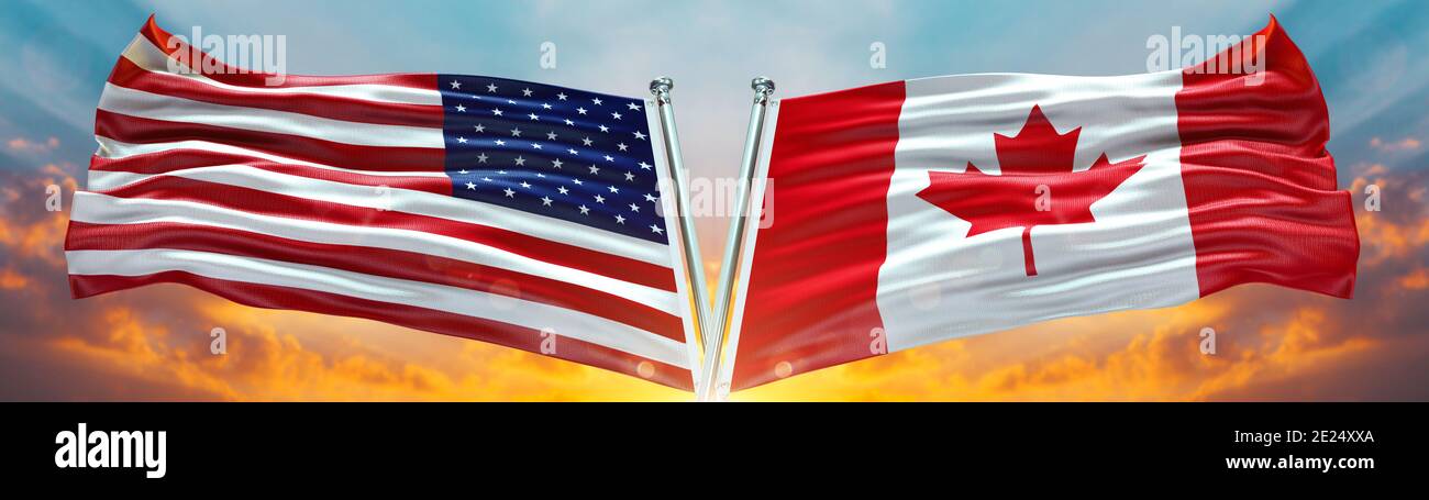 Double Flag United States of America and Canada flag waving flag with ...